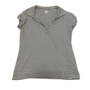 Ana Striped V-Neck Short Sleeve Henley Top - Blue Size Medium